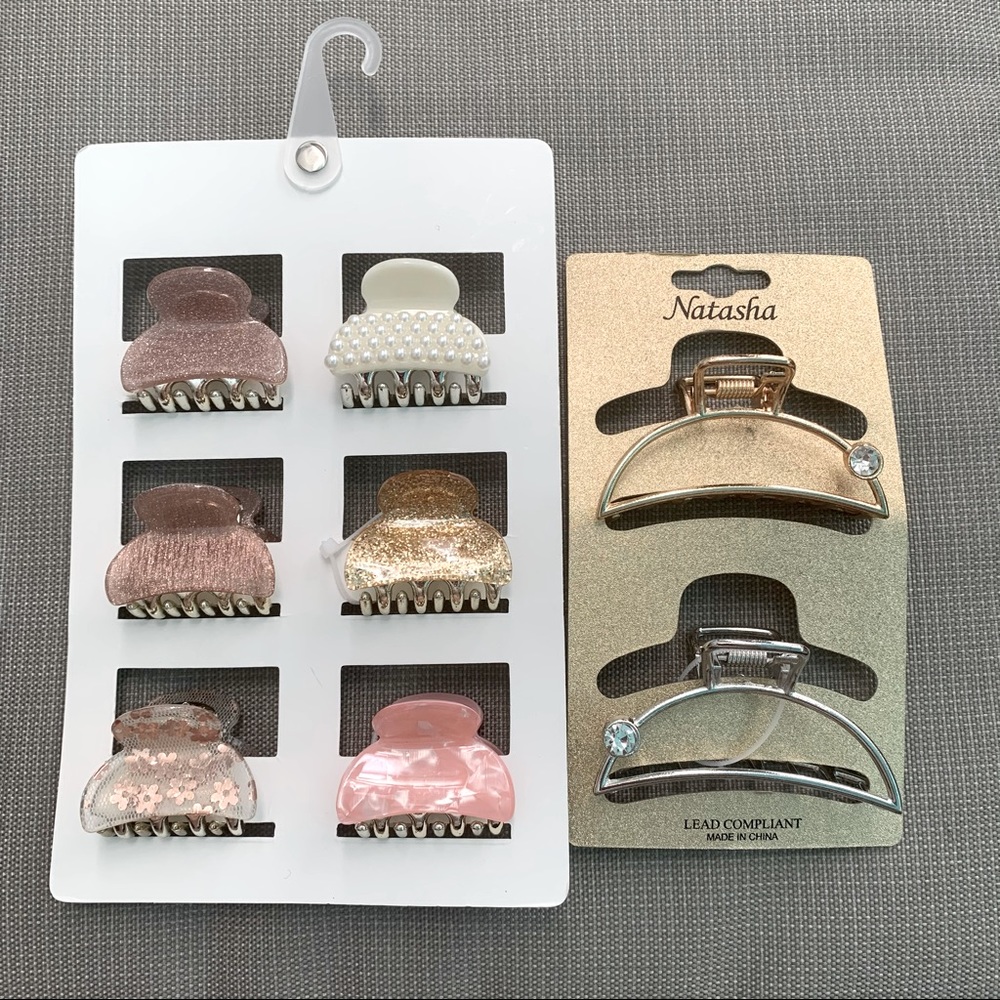 **2 hair claw sets**    Six 1'5 colorful claws +  two  3' metal claws